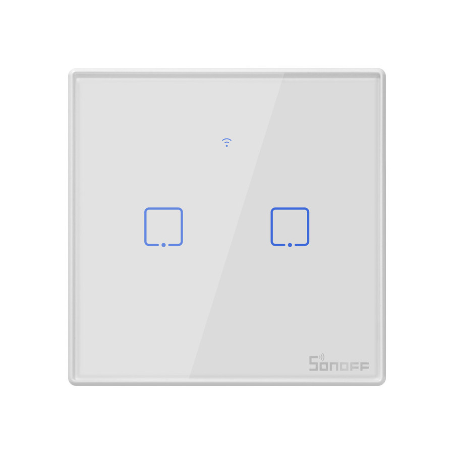 Sonoff TX T2 EU 2C WiFi + RF vezérlésű, távvezérelhető, érintős dupla/csillár villanykapcsoló