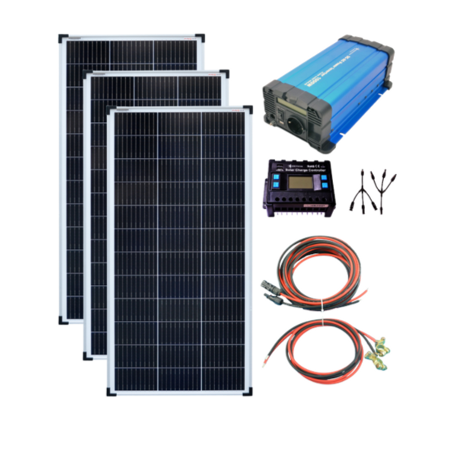 Szigetüzemű napelem rendszer 3x100W napelem + 1000W szinusz inverter + töltésvezérlő 30A Szigetüzemű napelem rendszer 3x100W napelem + 1000W szinusz inverter + töltésvezérlő 30A