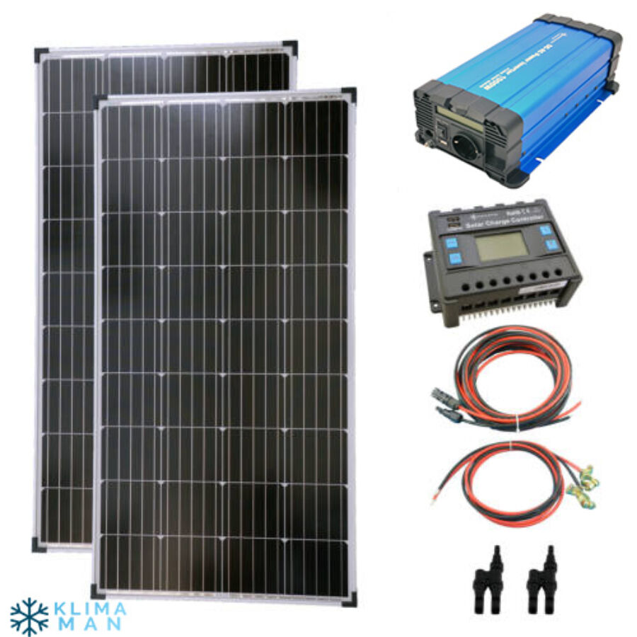 Szigetüzemű napelem rendszer 2x170w napelem + 1000w szinusz inverter + 30A töltővezérlő 